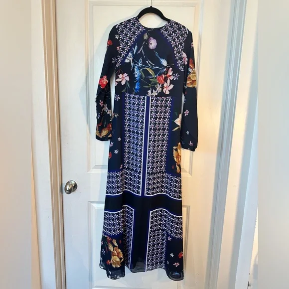 Annah Hariri  Modest Chiffon Navy Scarf Full Length/Coverage Maxi Dress, Size 6 - Picture 13 of 13